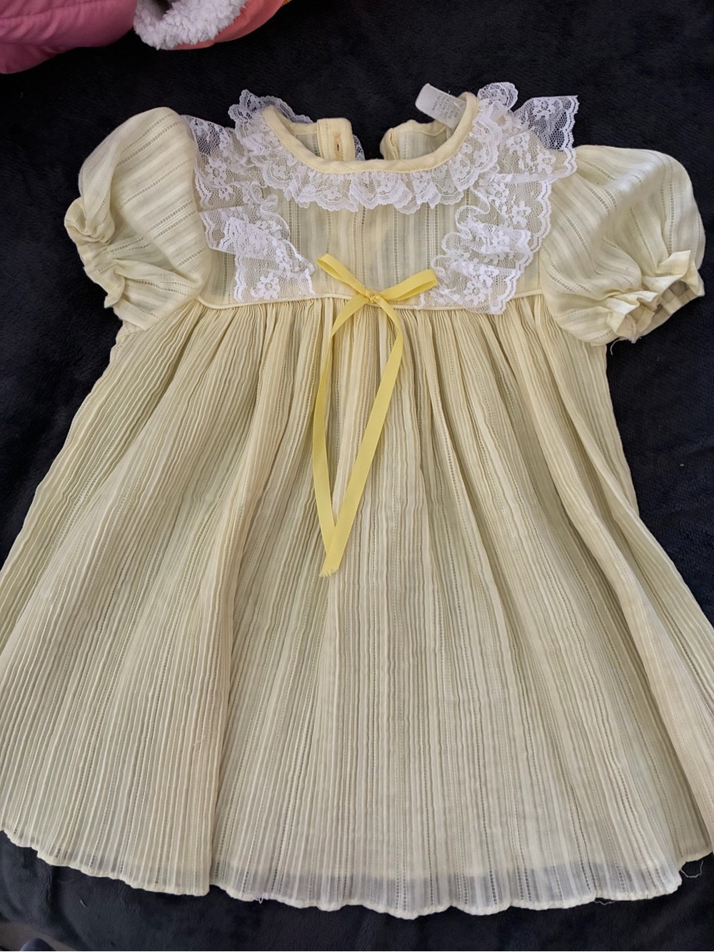 Vintage JCPenney Toddle Time Yellow Lace-Trim Pleated Kids Dress 4T